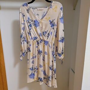 Lush Floral Wrap Dress with Blue and Yellow Accents size small